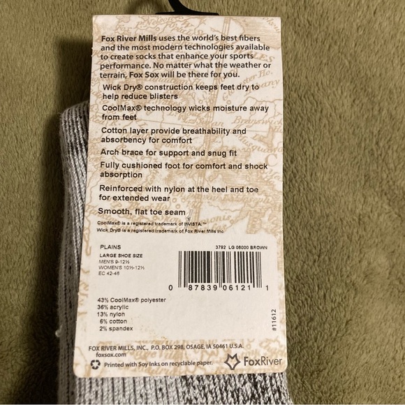 NWT Fox River Heavyweight Warm Climate Outdoor Socks Men's L (#1) - Picture 6 of 9